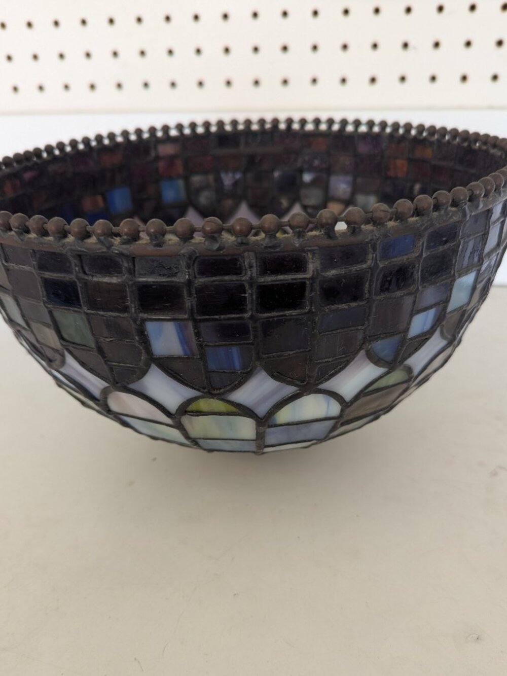 Vintage Tiffany Style Stained Glass Round Lamp Shade-Blue Green & Purple